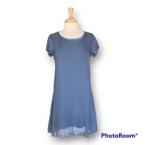 Giulia Silk Blend Boho Blue Layered Shift Dress. Size Small